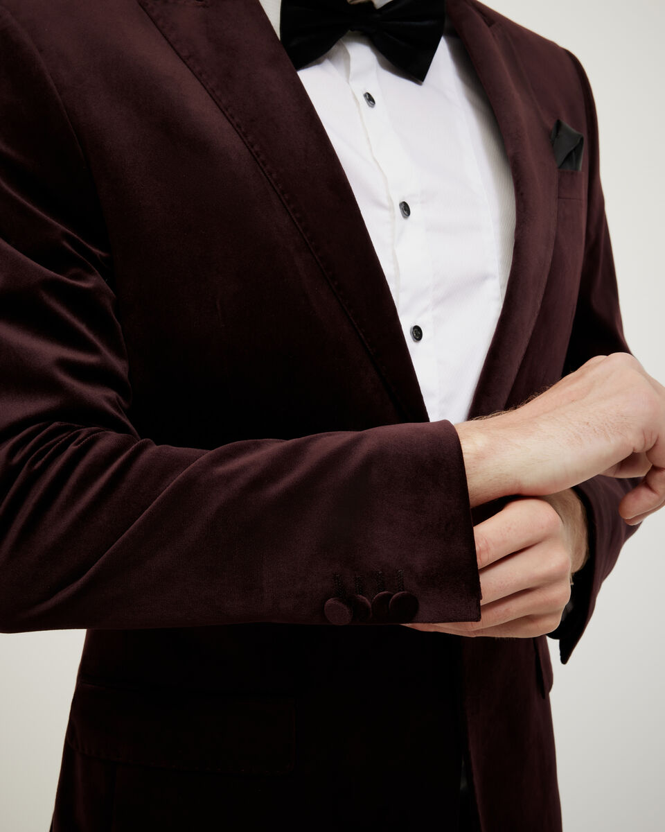 Velvet Tailored Jacket, Burgundy Velvet Tailored Jacket, Burgundy, hi-res